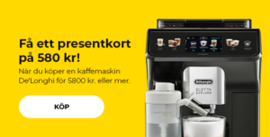 "Få ett presentkort på 580 kr! När du köper en kaffemaskin De'Longhi för 5800 kr. eller mer."