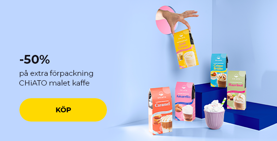 -50 % på extra förpackning CHiATO malet kaffe