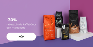 -30 % på alla kaffebönor och malet kaffe