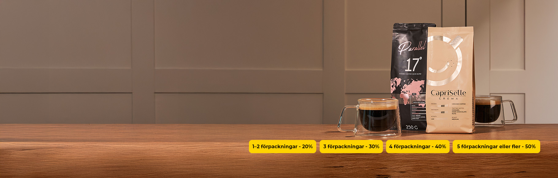 Upp till 50% rabatt på CAPRISETTE & PARALLEL 1 kg | 250 g kaffe